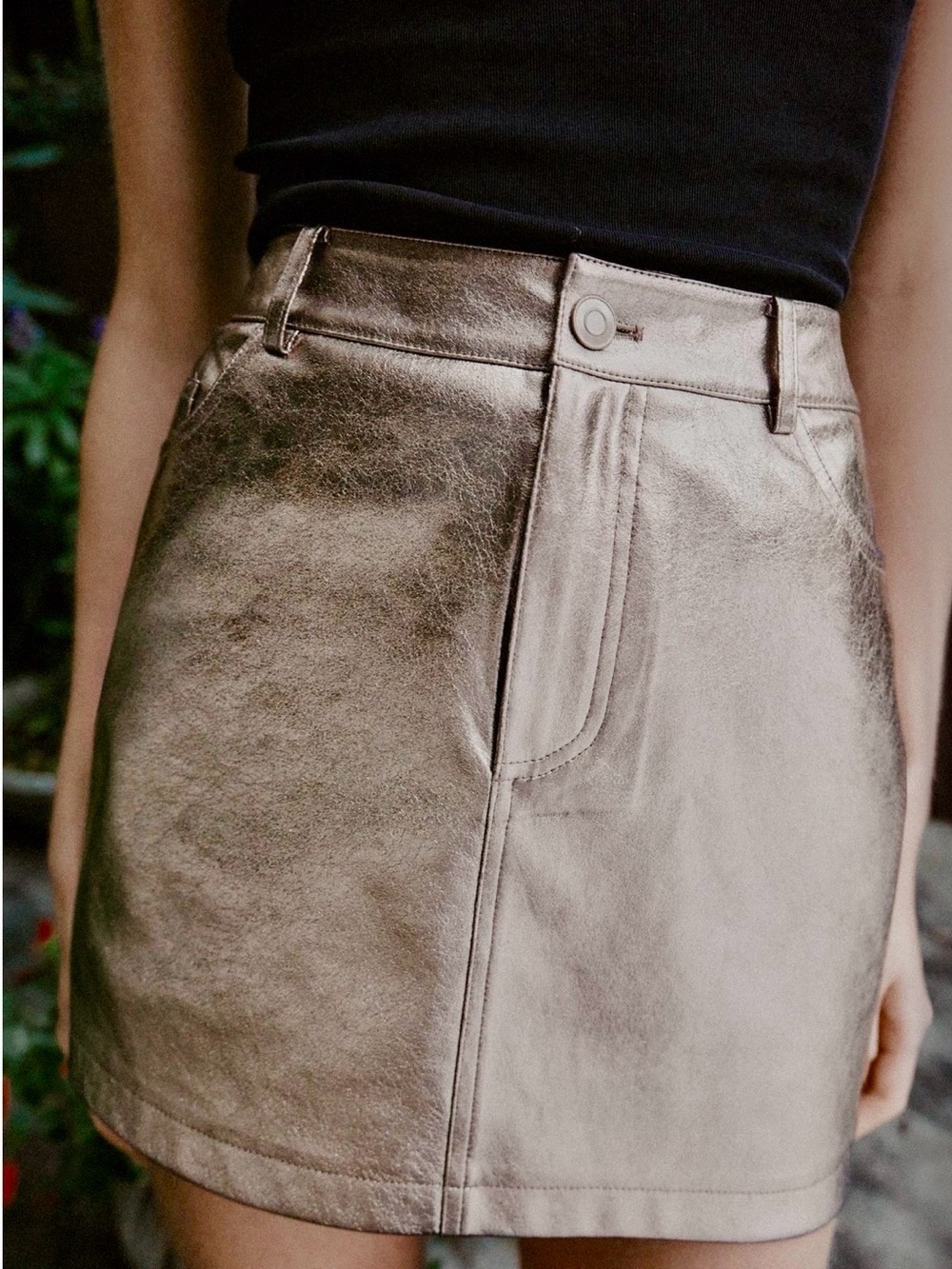 NWT Zara Faux Leather Metallic Pewter Mini Skirt | Size Large